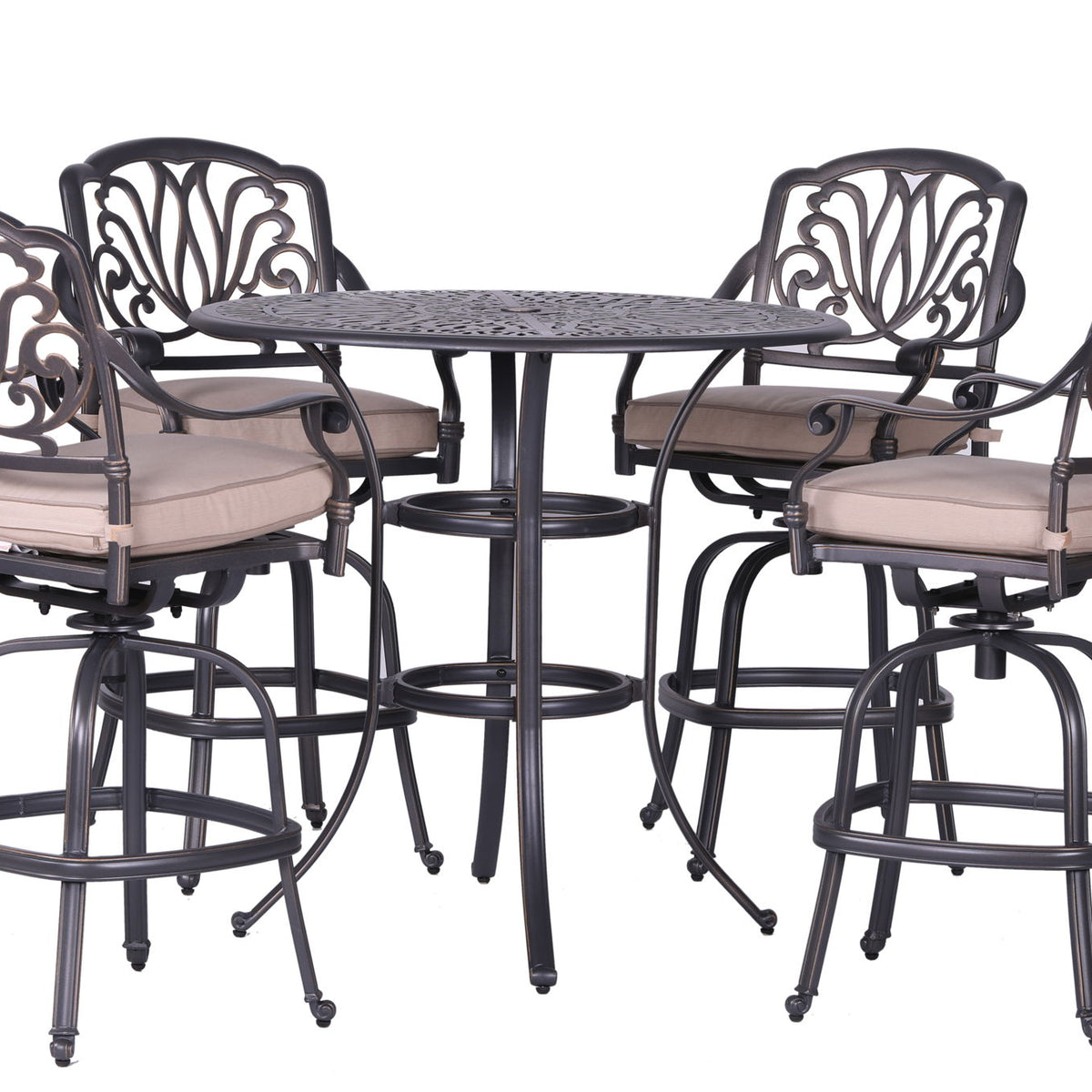 Round 42" Long Bar Height Dining Set With Cushions