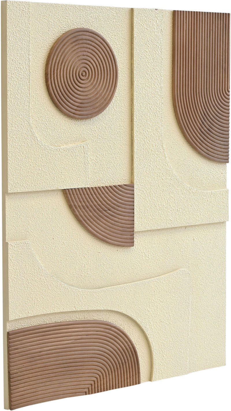 2-piece wall art set, close-up: light brown concentric circles on textured cream squares