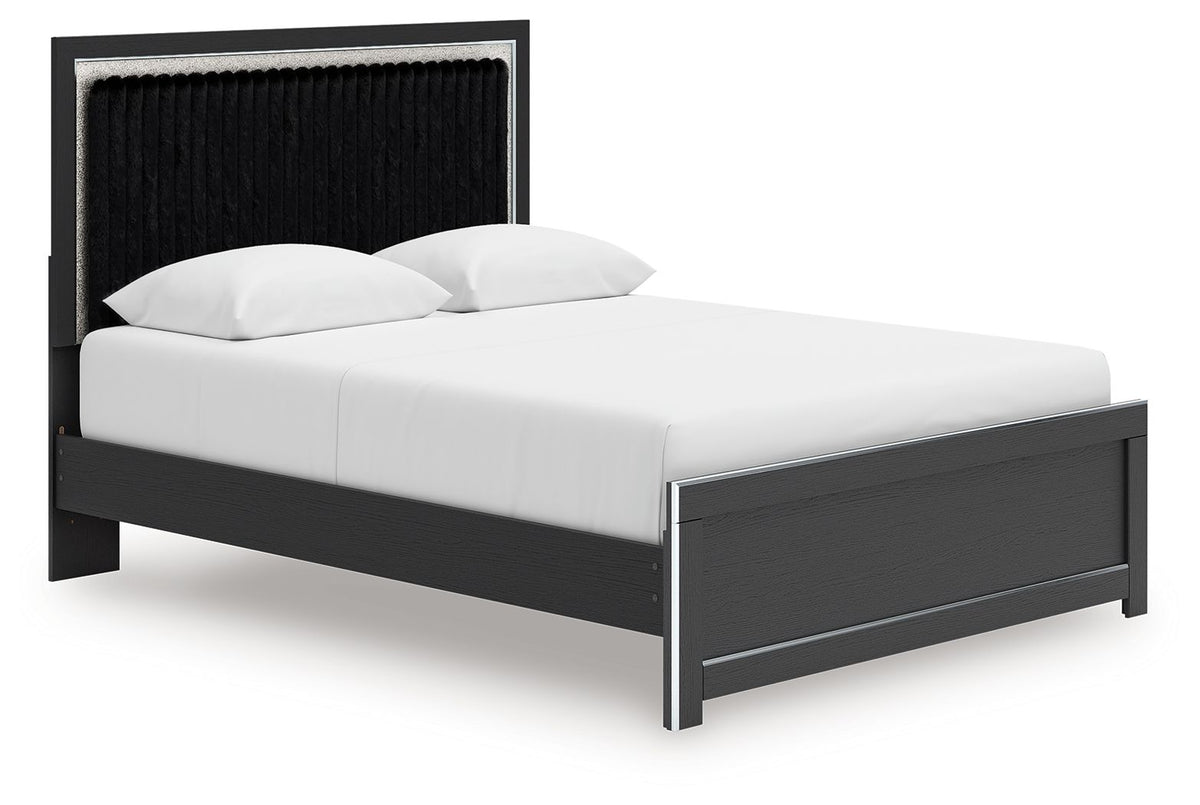 Upholstered platform bed with roll slats, dark frame and white upholstered headboard