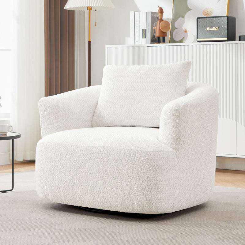 360° Swivel Barrel Sofa Chair With Throw Pillow, Chenille Upholstered Accent Chair