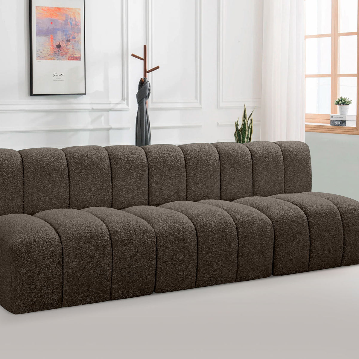 Arc - Boucle Fabric 3 Piece Modular Straight Sofa - Brown