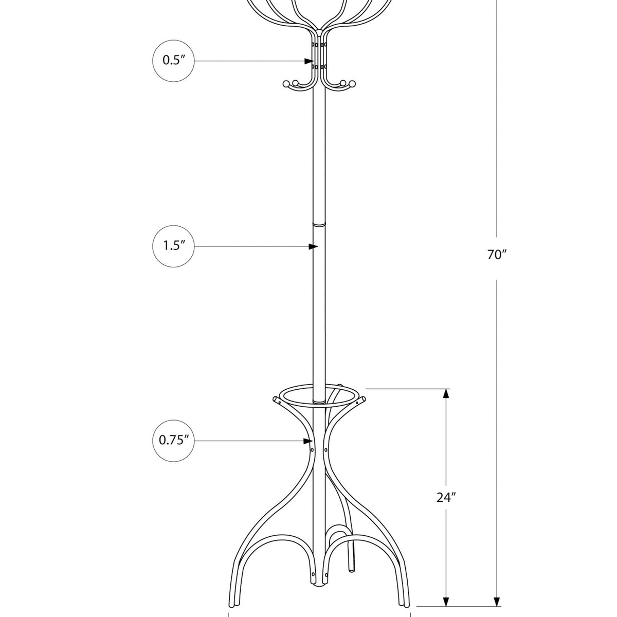 Coat Rack, Hall Tree, Free Standing, 12 Hooks, Entryway, 70"H, Umbrella Holder, Contemporary & Modern