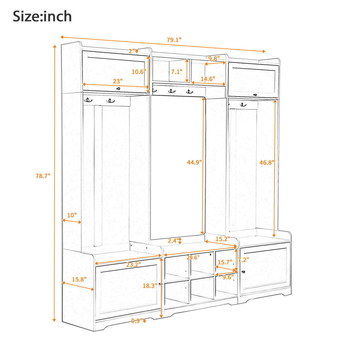 Wide Hall Tree With Shoe Storage, 4 In 1 Entryway Bench With 8 Cubbies, 7 Coat Hooks & Adjustable Shelf For Hallway - White