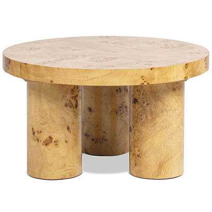 Nebula - Round Pillar Leg Coffee Table - Warm Natural Brown Burl