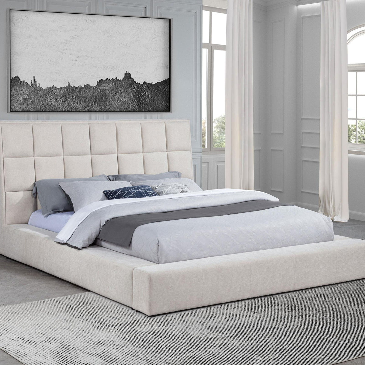 Dreux Upholstered California King Panel Platform Bed Cream