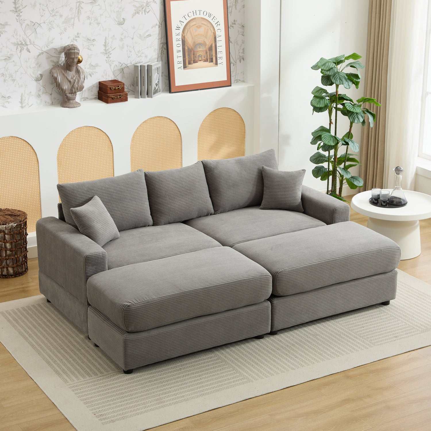 Modern Sectional Couch , 2 Pieces Corduroy Couch Cushion Covers , Soft Stretch Sofa Slipcovers with 2pcs Pillows