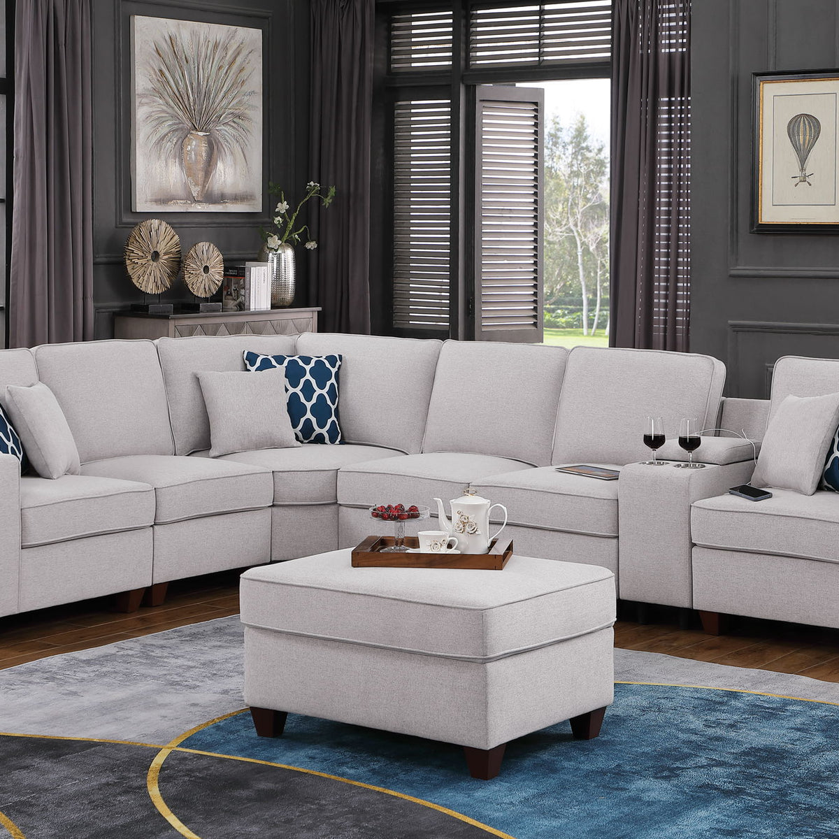 Sam - Sectional Sofa With Ottoman - Light Gray