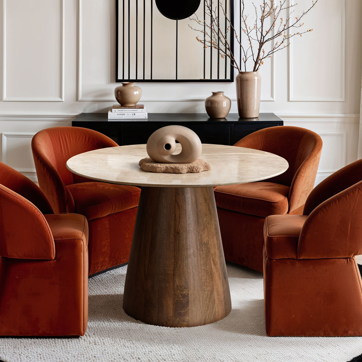 Liona - 42" Marble And Mango Wood Dining Table