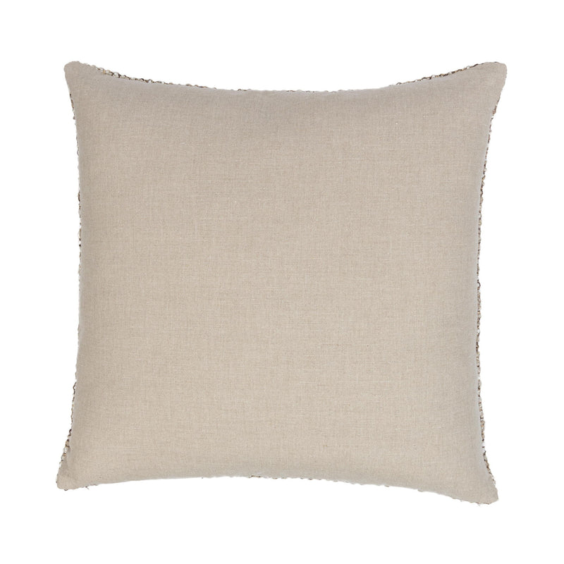 Natural linen-look throw pillow, solid light tan fabric with stitched border.