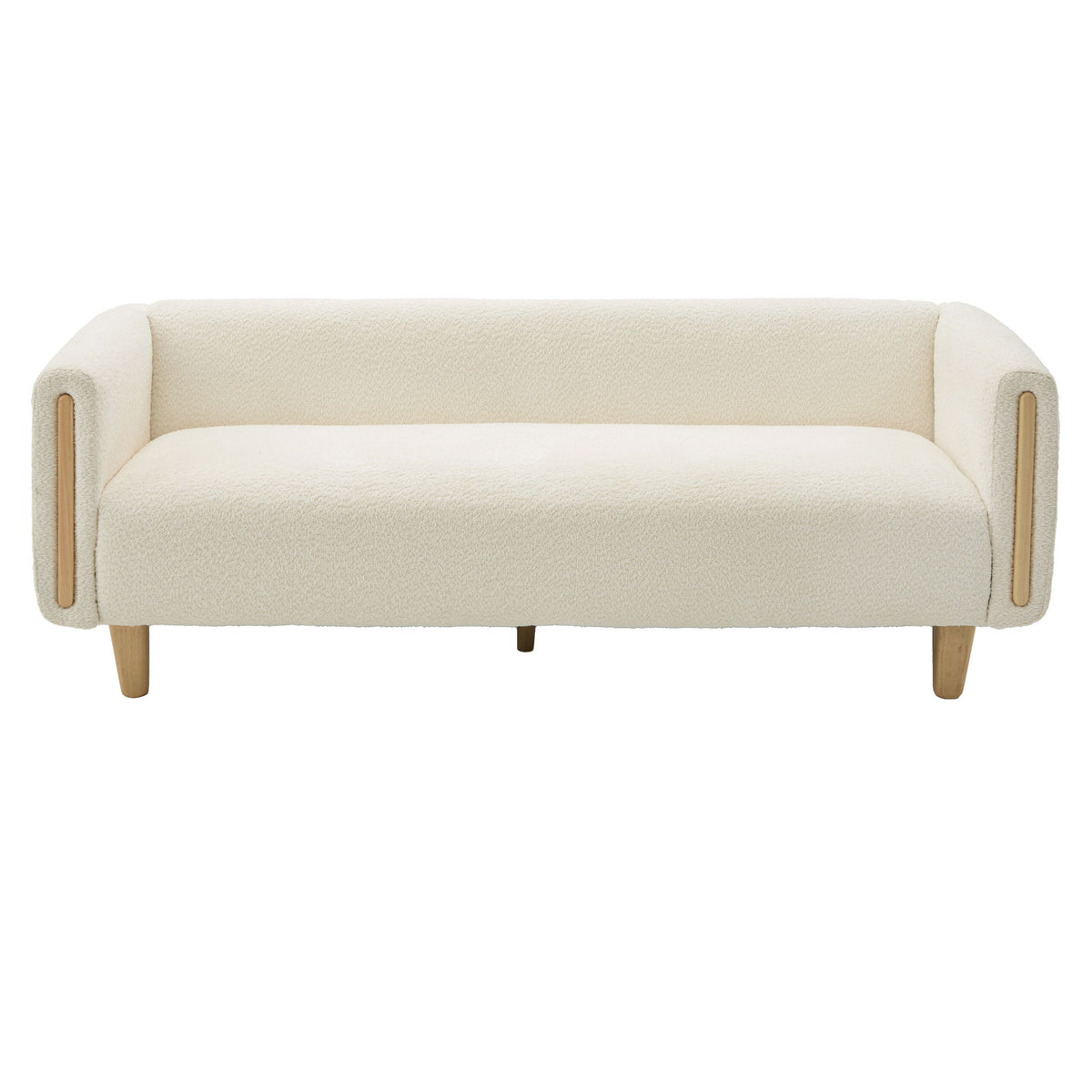 3-seater sofa with armrests, beige upholstery with curved side arm panels