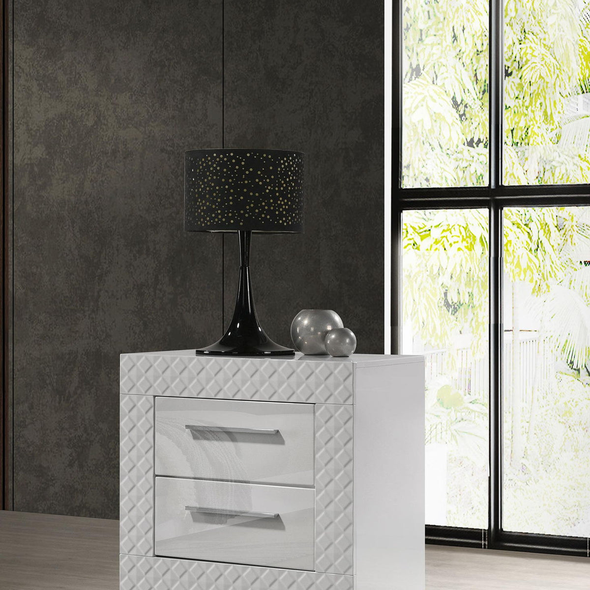 Ives 2-drawer Nightstand Bedside Table White High Gloss