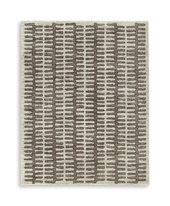 Dark brown and light beige area rug with repeating grid pattern, square layout.