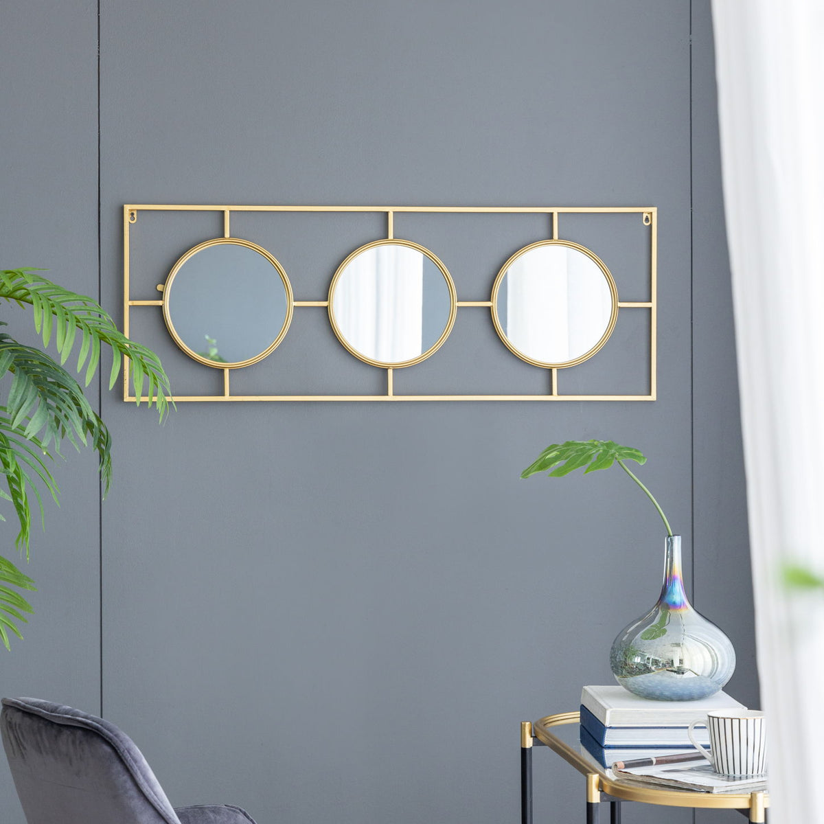 3 Mirror Piece Wall Mirror InRectangular Frame, Home Wall Decor For Bedroom Living Room