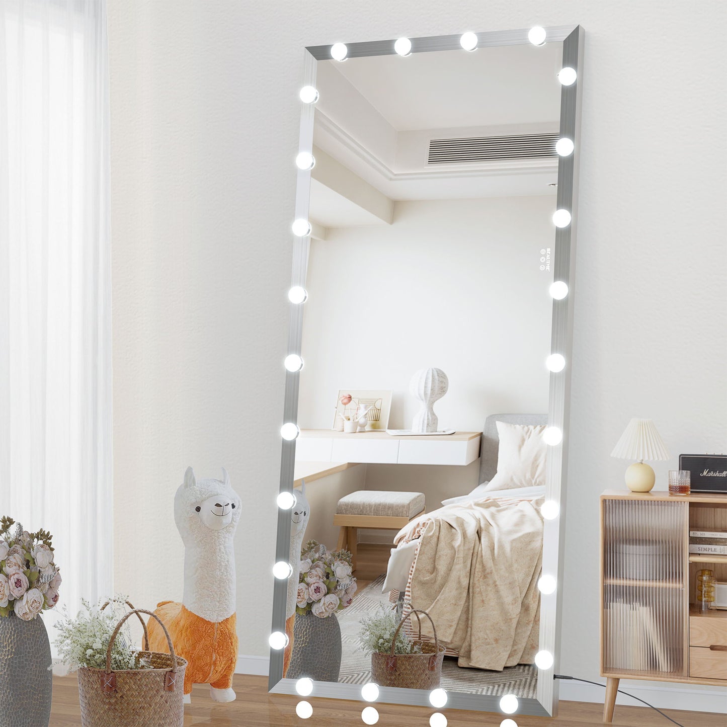 Full Length Mirror With Lights Full Body Vanity Mirror With 3 Color Modes Lighted Standing Floor Mirror For Dressing Room Bedroom Wall Mounted Touch Control