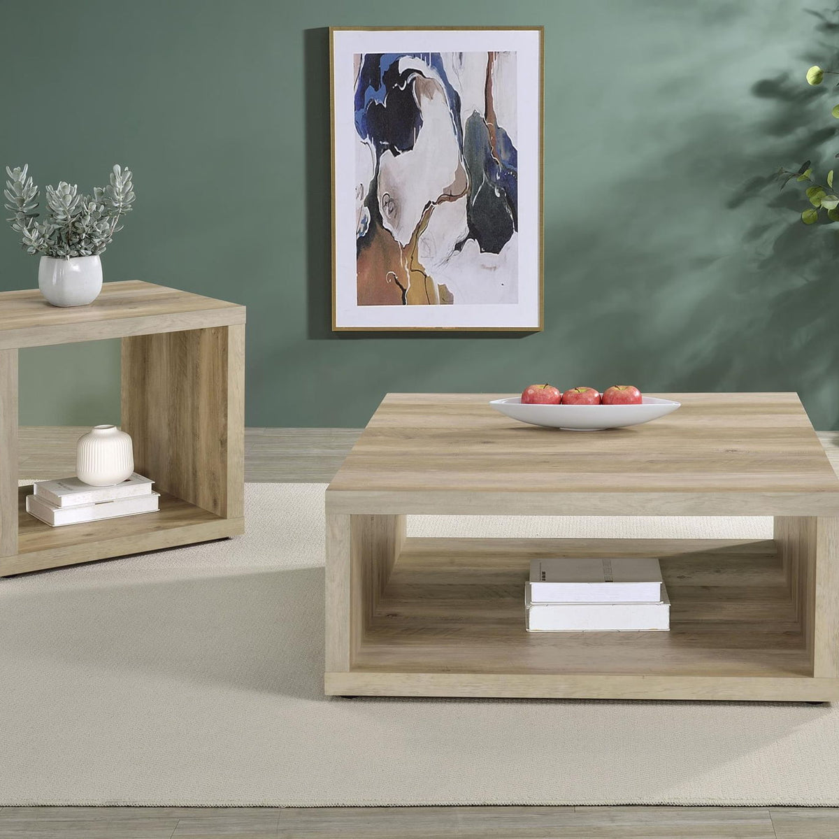 Frisco 2-piece Coffee and End Table Set Distressed Pine