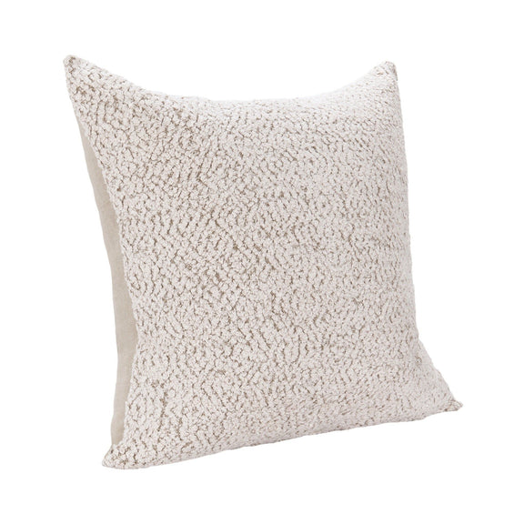 Ivory round pillow with textured chenille cover