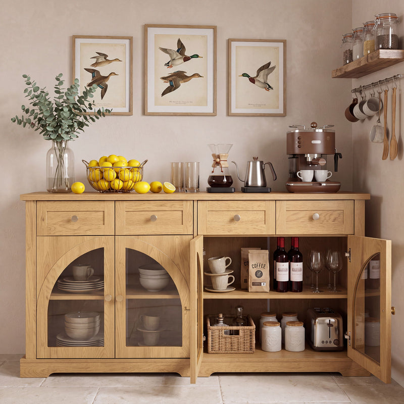 Sideboard Cabinet With 4 Drawers And 4 Arched Glass Doors