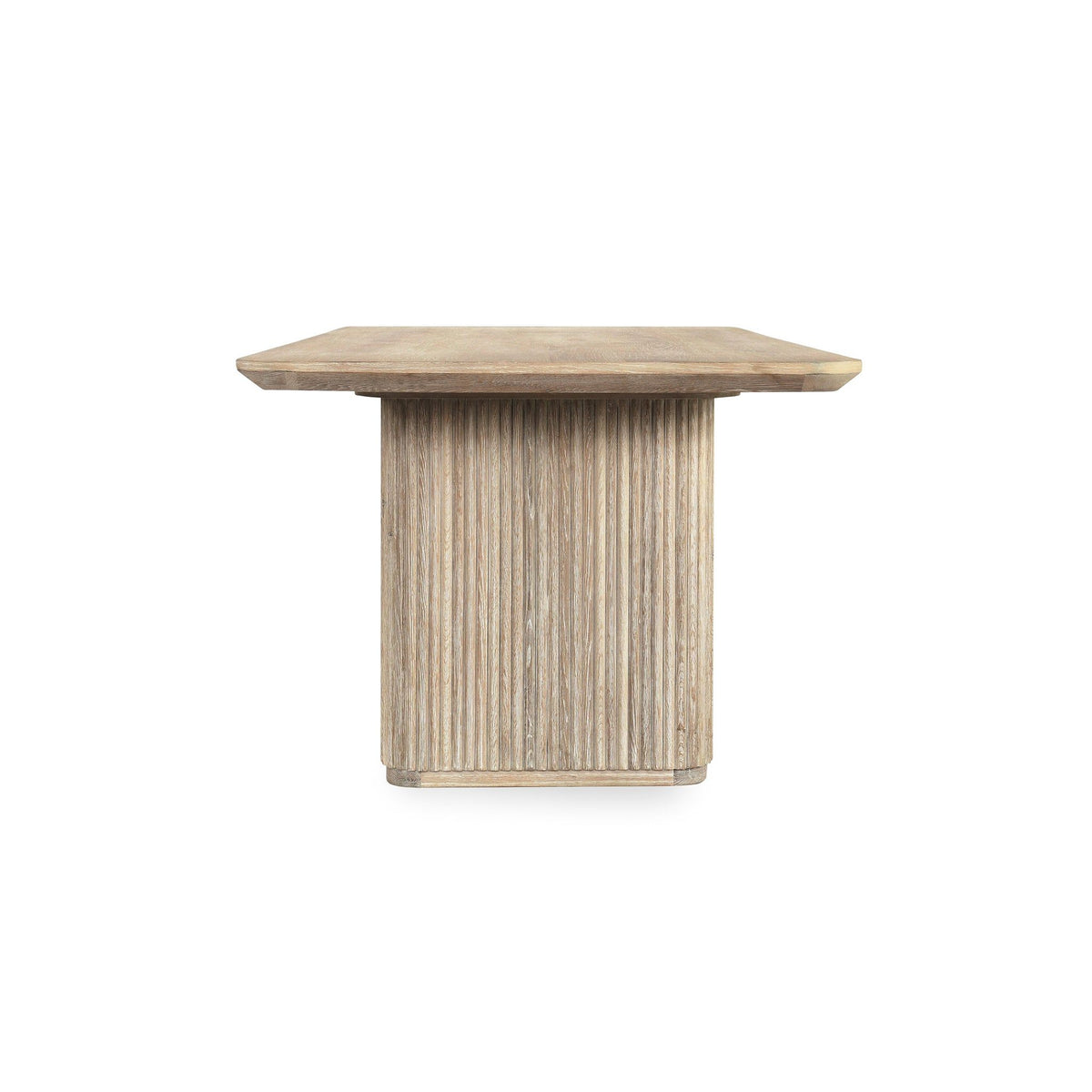 Wood dining table with column-style ribbed leg, cream-washed finish, 84 in.