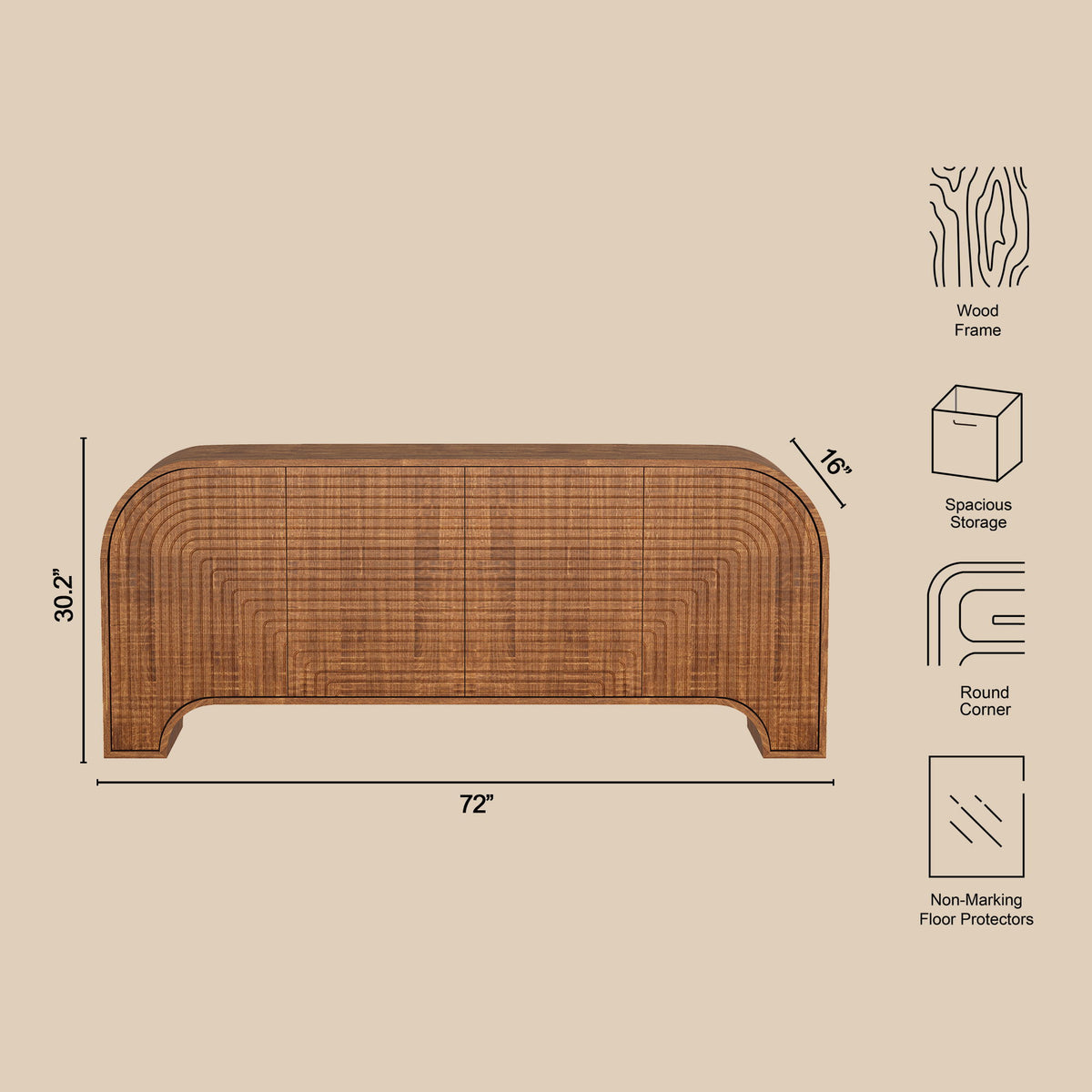 Tressa - Solid Wood Sideboard (4-Door) - Walnut