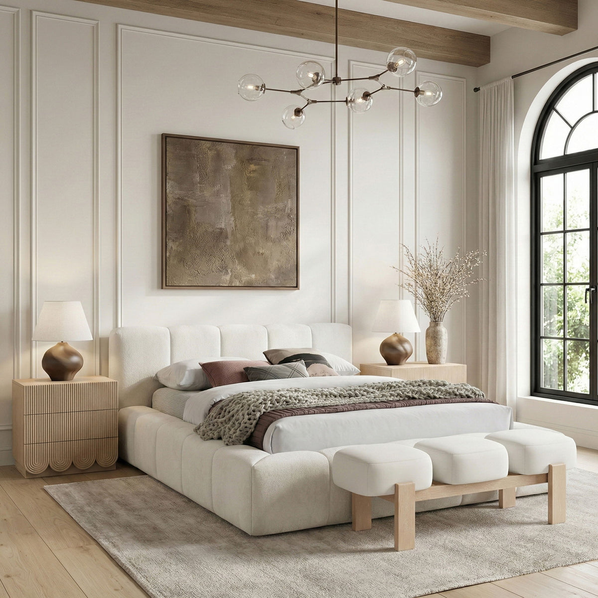 Woodcrest - Vegan Leather Upholstered Bench - Painted Natural Base