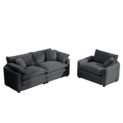 Oversized sectional sofa set in dark charcoal with three-seat sofa and armchair