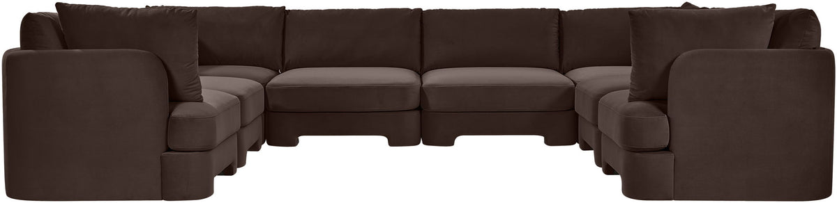Dark brown velvet U-shaped sectional sofa with chaise-style corner sections