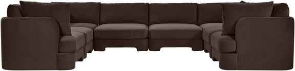 Dark brown velvet U-shaped sectional sofa with chaise-style corner sections