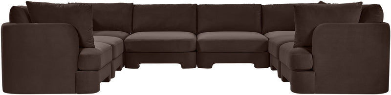 Dark brown velvet U-shaped sectional sofa with chaise-style corner sections