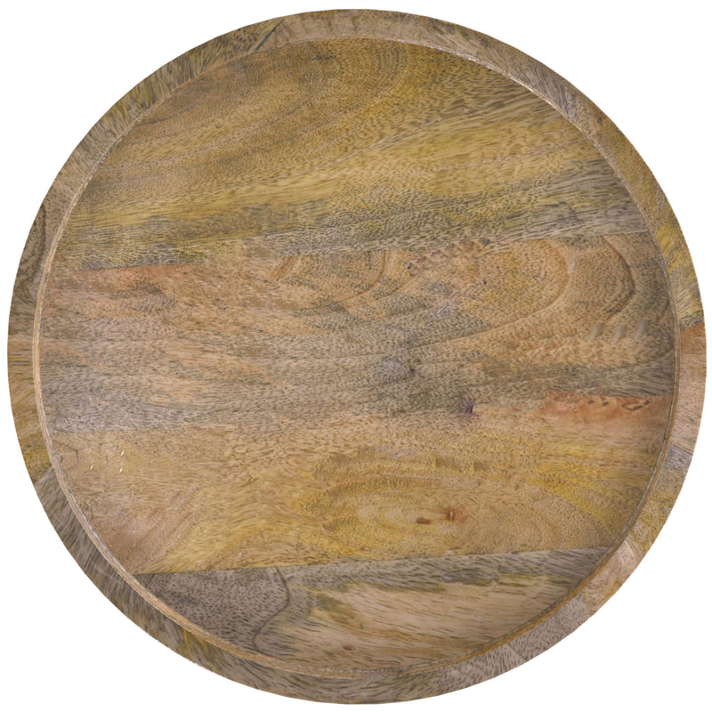 Round natural wood tabletop with visible grain pattern