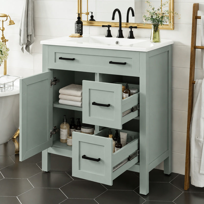 Bathroom Vanity With Sink, 2 Soft Close Drawers, 1 Soft Close Door, Adjustable Shelf