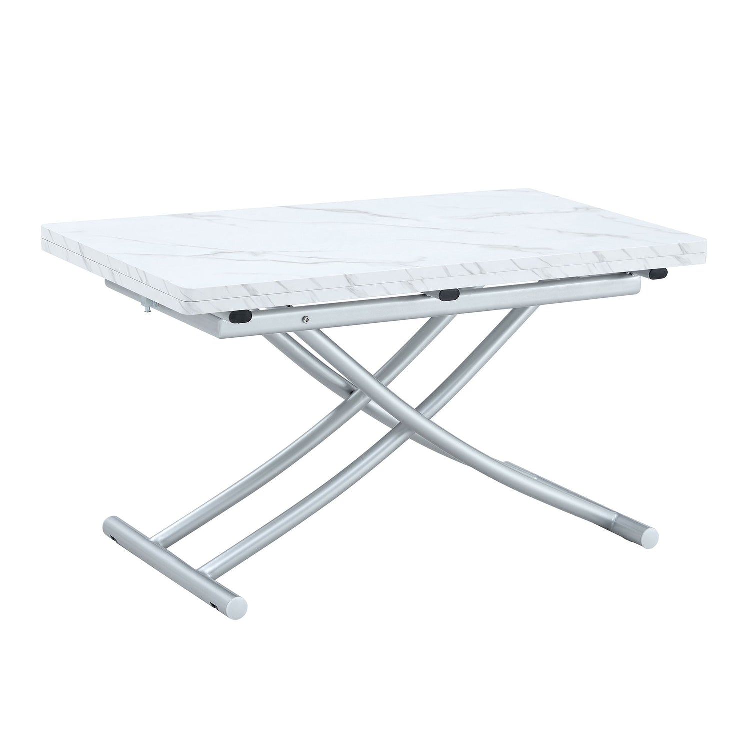 Modern Minimalist Multifunctional Lift Table With Metal Legs - White / Silver