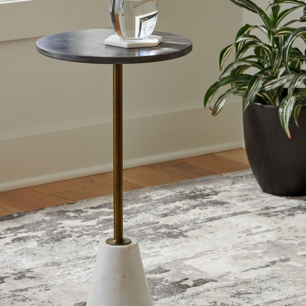 Caramont - Black / White / Gold Finish - Accent Table with White Base