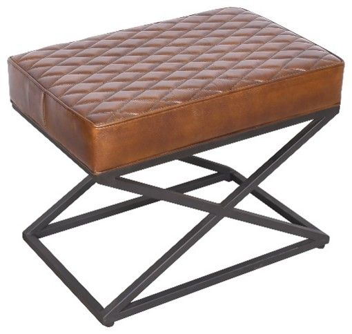 Bruno - Leather Rectangle Stool - Rustic Brown