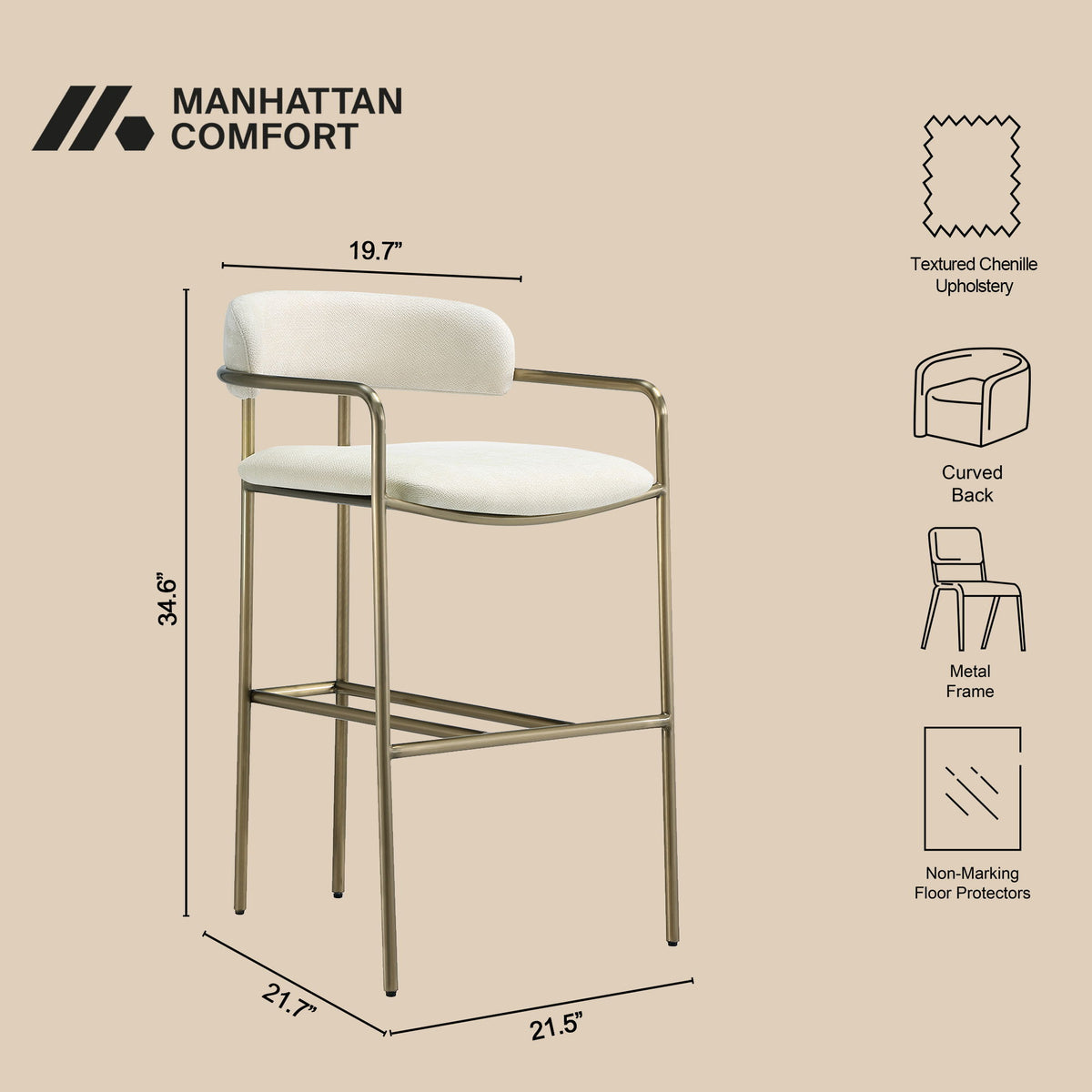 Manhattan Serene - Metal Upholstered Barstool