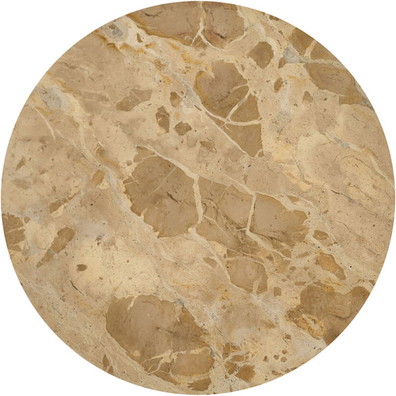 Round genuine marble tray top in light beige with speckles and veined natural stone