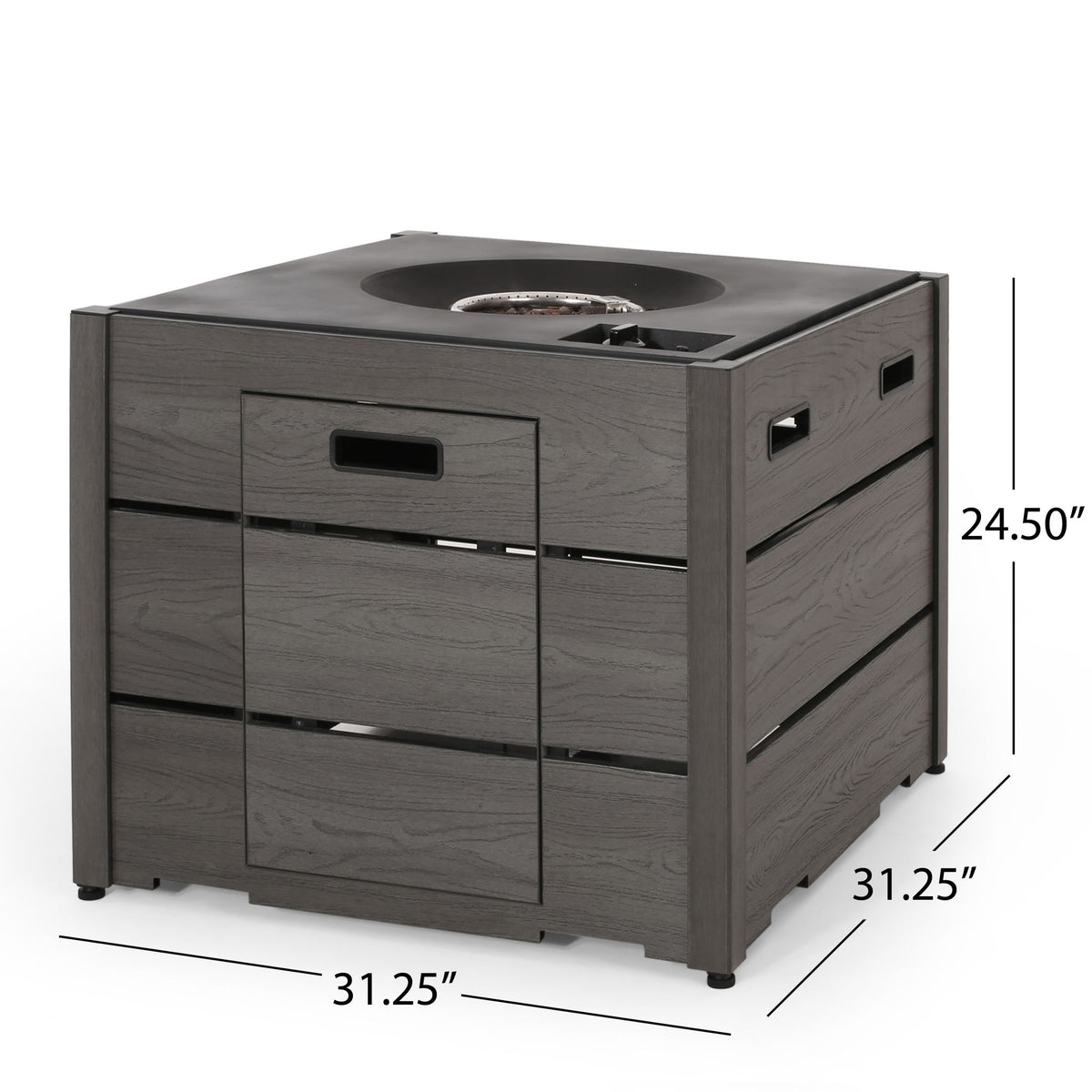 Rustic Style Outdoor Square Propane Fire Pit, 40,000 Btu