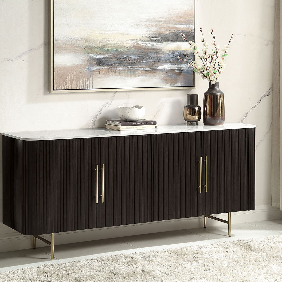 Clayten - Natural Marble Top And Server - Espresso / White
