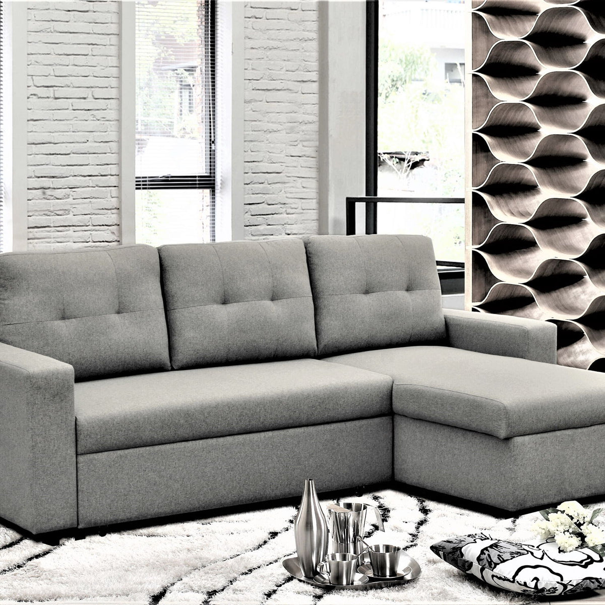 Convertible L Shaped Sectional Sleeper Sofa Bed, Saving Pull Out Couch