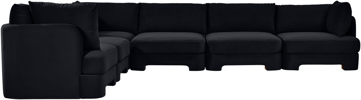 Hammond black velvet corner sectional sofa, 6-piece set with deep cushioned seating