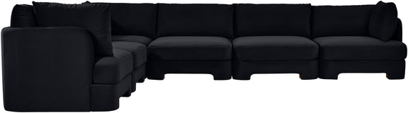 Hammond black velvet corner sectional sofa, 6-piece set with deep cushioned seating