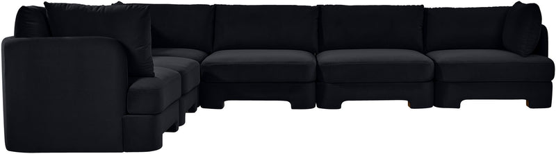Hammond black velvet corner sectional sofa, 6-piece set with deep cushioned seating