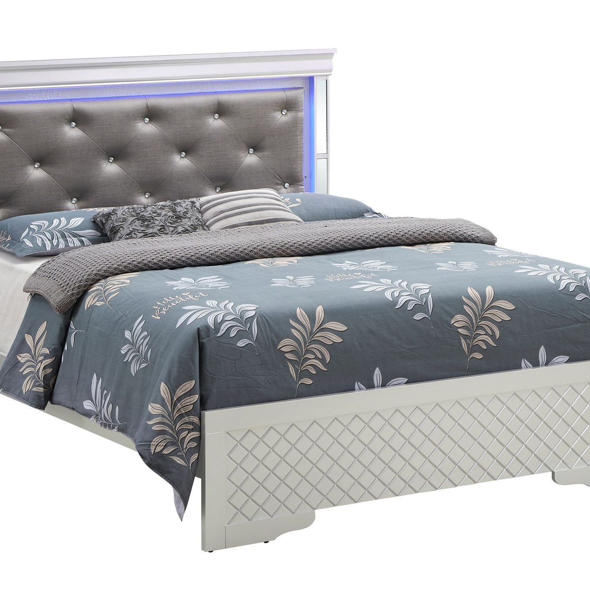 Bed With LED Light Accents Headboard