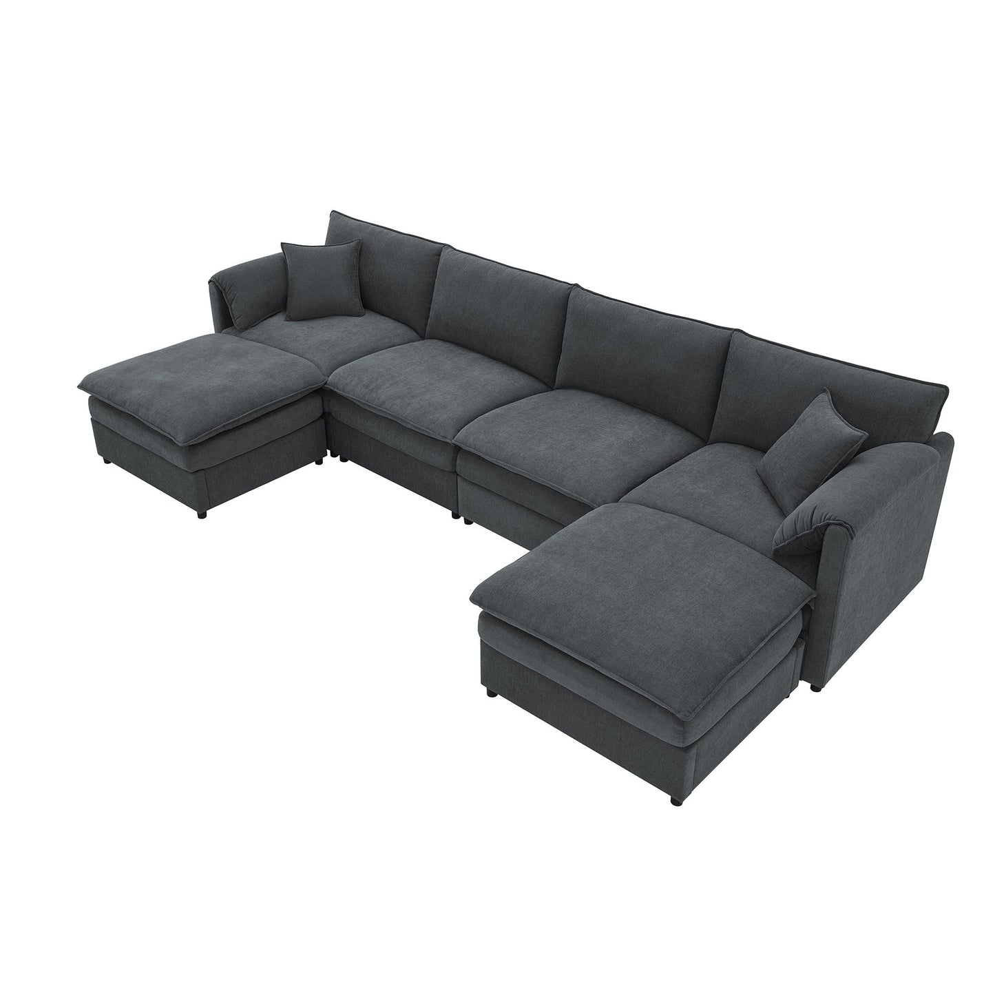 Chenille Modular Sectional Sofa, U Shaped Cloud Couch Set With Double Cushions, 6 Seat Sleeper Sofa Bed With Ottomans, Oversized Indoor Furniture For Living Room