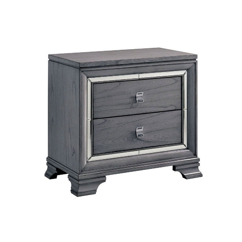 Nightstand With Mirror Trim - Light Gray