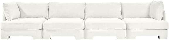 White velvet upholstered 4-piece sectional sofa set, front view