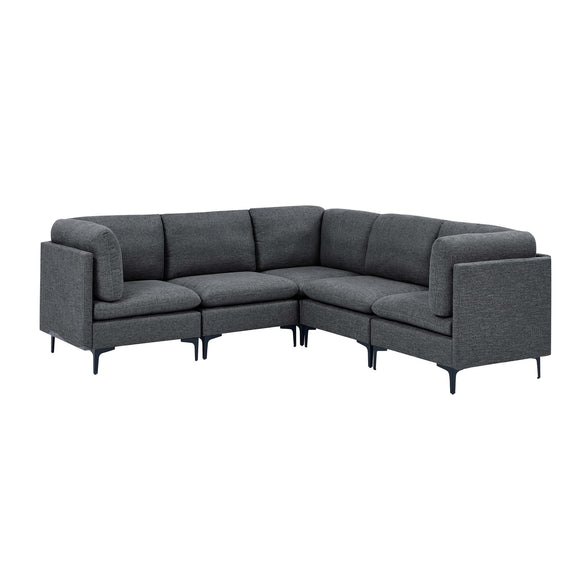 Dark gray modular sectional sofa with tall tapered legs and rounded arms