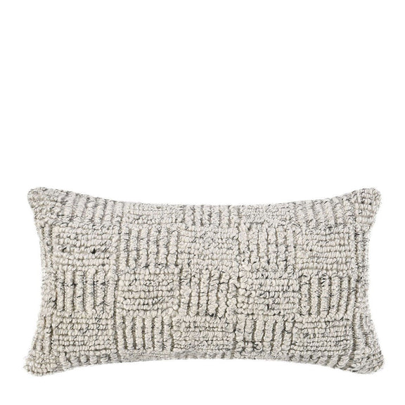 Textured cream rectangular pillow cover with raised vertical grid pattern