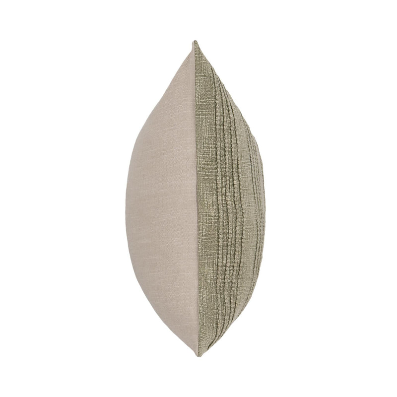 SLD pillow with light beige front and olive green woven stripes