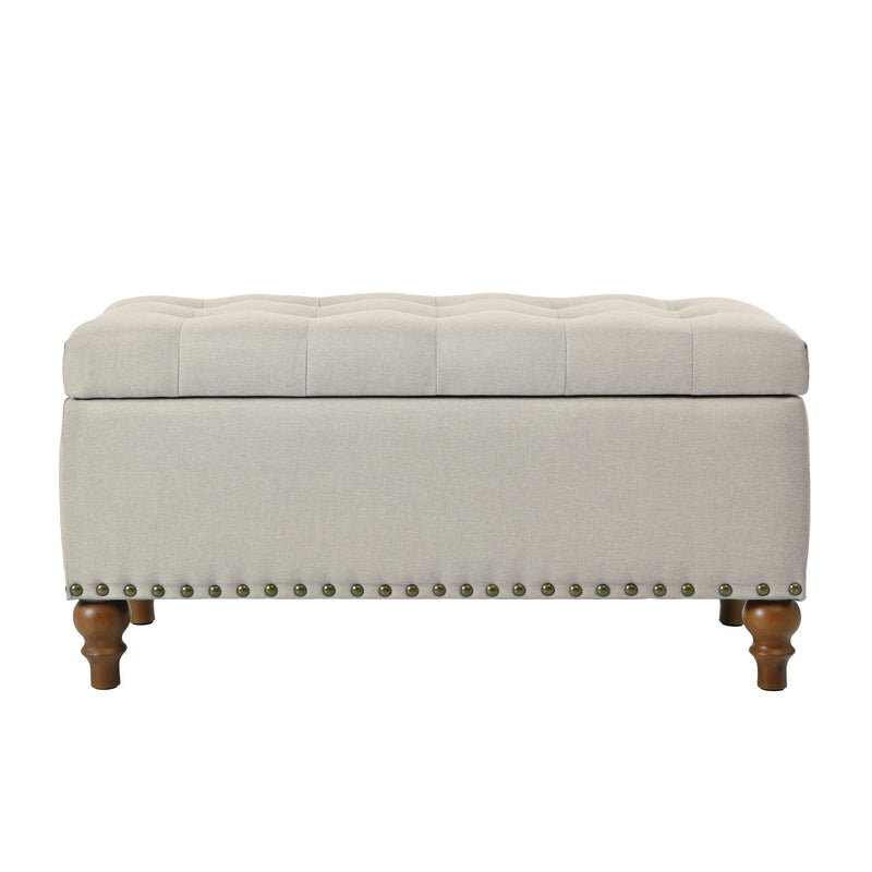 Upholstered Ottoman With Storage And Rivet Trim
