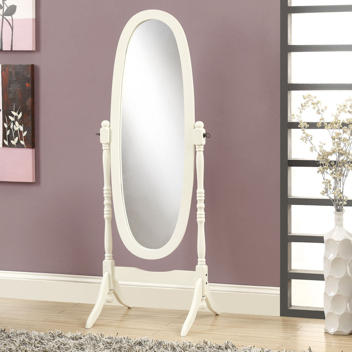 Standing Floor Mirror Full Length Oval Dressing For Bedroom - White